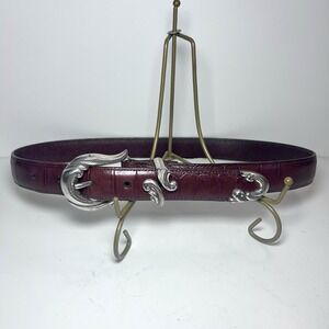 Brighton Allegro Swirl Faux Croc Embossed Brown Leather Belt S Silver Buckle SW